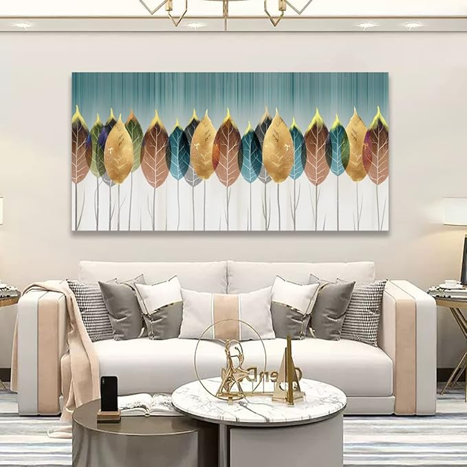 Colorful leaves Pictures Canvas Wall Art for Living room Bedroom or Bathroom Wall Decor,Abstract leaves Wall Art Print Paitnings for home Decor,Abstract painting Waterproof Stretched Ready to