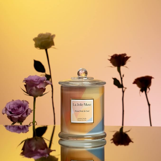 LA JOLIE MUSE Rose Noir & Oud Candle, Rose Scent, Jar Candle, 70 Hour Burn Time, Housewarming Gift