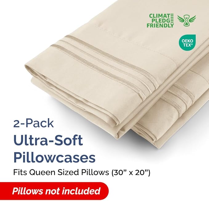 Queen Pillow Cases Set of 2 - Ultra Soft Hotel Quality Pillowcase Covers - Comfy, Cozy & Wrinkle Free - Shrinkage, Stain and Fade Resistant - Machine Washable Pillow Protectors - 2 Piece Set - Wheat