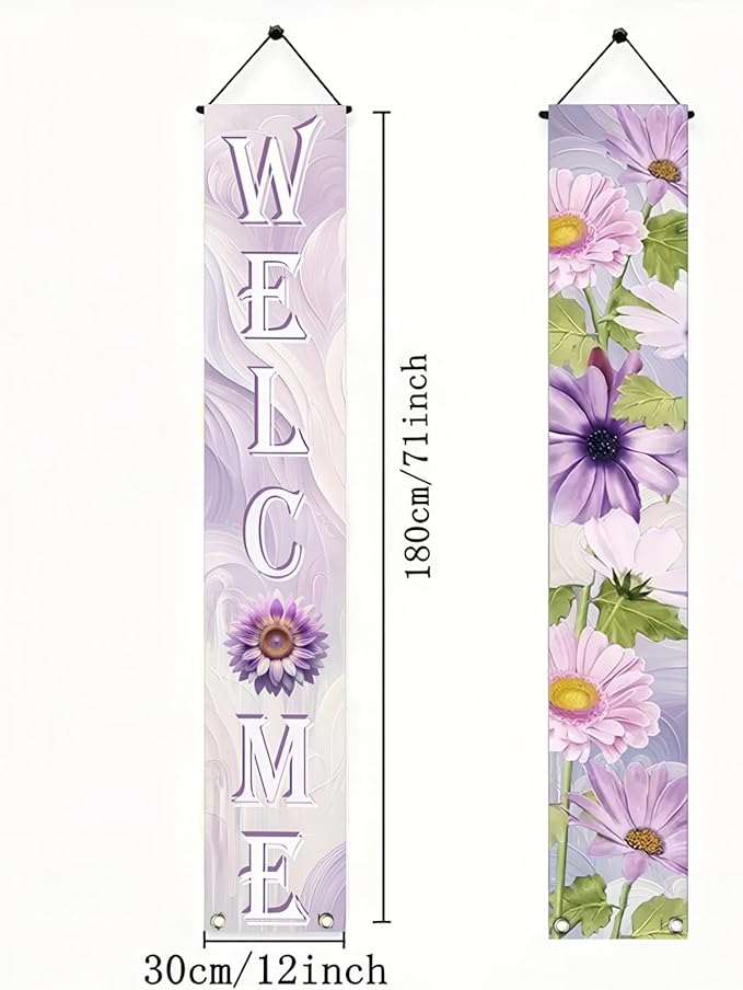 2pcs Welcome Summer Door Banner Colorful Daisy Porch Banners Sign Sunflower Floral Front Door Hanging Decor Banner for Seasonal Home Hawaii Tropical Party Outdoor Decorations