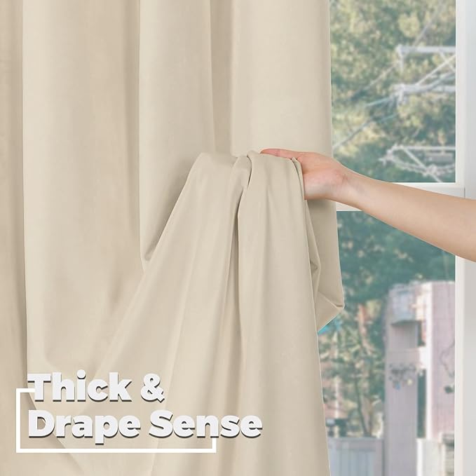 BGment Cream Beige Velvet Curtains 72 Inch Length for Bedroom, Elegant Thermal Insulated Room Darkening Super Soft Window Curtains with Back Tab and Rod Pocket for Living Room, 2 Panels, 52 x 72 Inch