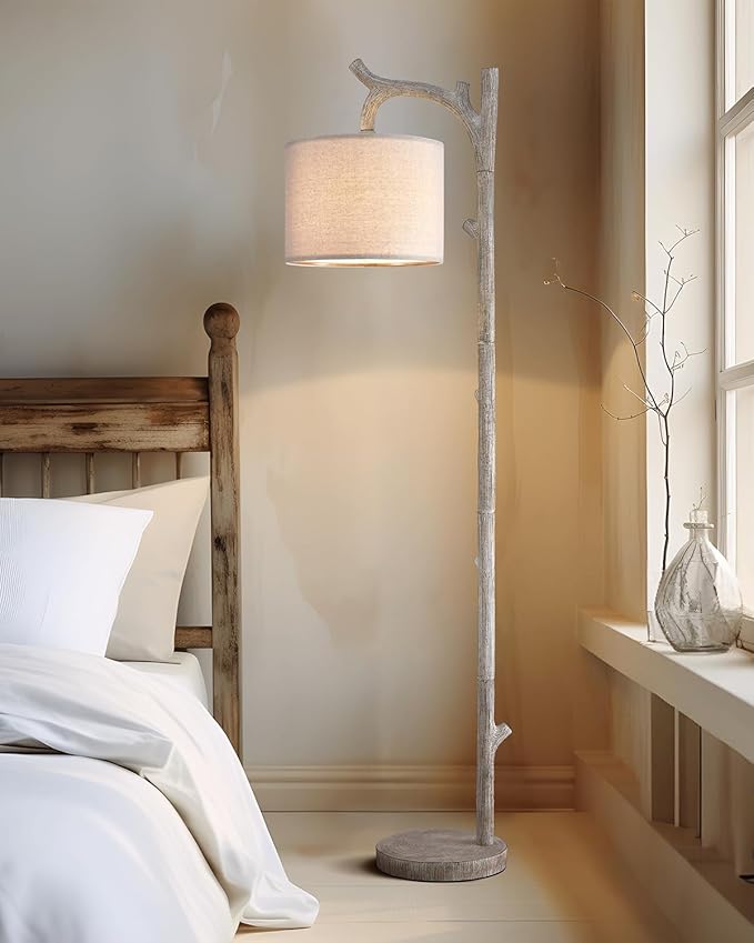 OYEARS Rustic Farmhouse Tree Trunk Floor Lamp Classic Country Wood Grain Resin Vintage 61.25" Standing Floor Lamp Retro Decorative Lamp for Bedroom Living Room Office