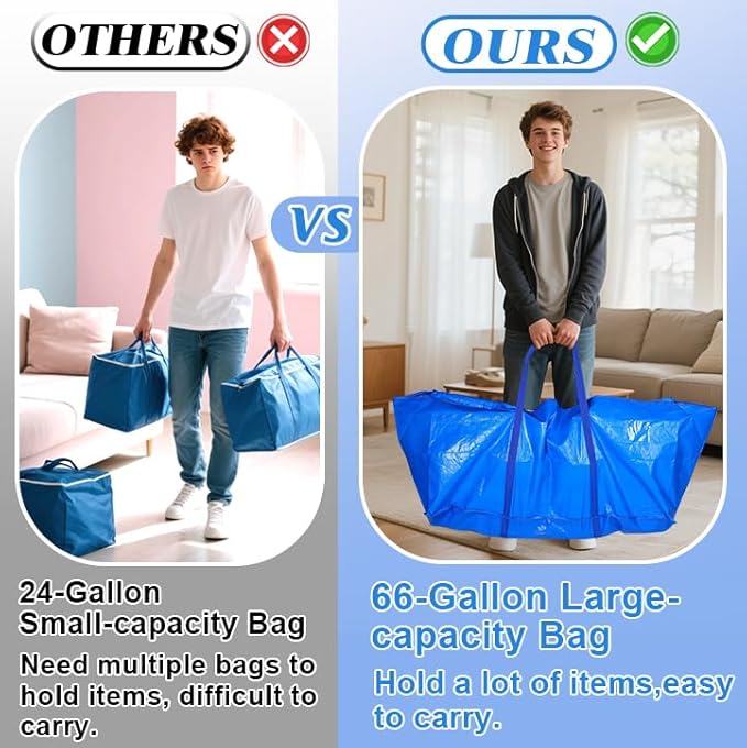 66 Gallon Extra Large Moving Bags - Heavy Duty Storage Bags with Zipper & Strong Handles, Blue Packing Bag for Moving, Storage, Travel and Camping, College Dorm & Home Supplies, 1 Pcs