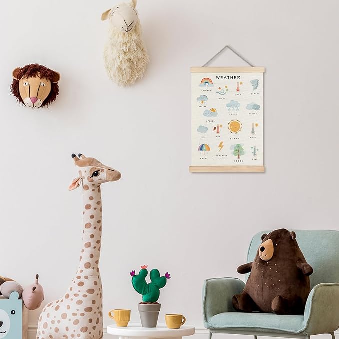 Supwhd Weather Poster, Weather Educational Poster Frame, Nursery Wall Decor, Weather Learning Postersfor Nursery Kids Room Playroom Classroom Preschool Decor, 12x16