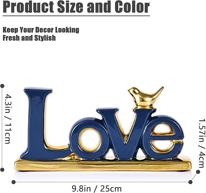 Love Sign Decoration,Blue and Gold Love Signs for Home Decor Statue,Modern Bird Sculpture Personalized Love Decor,Gold Style Figurine Decorative Ornaments for Living Room,Bedroom,Desktop,Cabinets