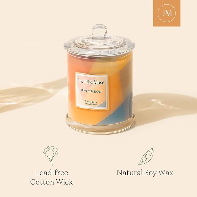 LA JOLIE MUSE Rose Noir & Oud Candle, Rose Scent, Jar Candle, 70 Hour Burn Time, Housewarming Gift