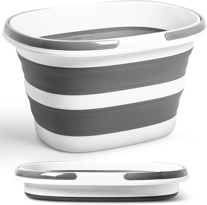Collapsible Bucket 16L with Handles, Cleaning Mop Bucket Space Saving Foldable Silicone Tub for Laundry Storage Camping, Portable Wash Basin for Home & Car, 4.2 Gallon Compact Utility Plastic Bucket