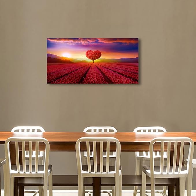 Tree of Life Wall Art Canvas Prints Natural Landscape Pictures Home Decor Red Heart Tree Paintings for Living Room Bathroom Bedroom Kitchen Decorations 20x40 Wooden Framed Artwork Easy Hanging