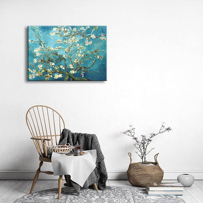 Wieco Art Giclee Canvas Prints Wall Art for Wall Decor by Van Gogh Paintings Almond Blossom Modern One Piece Stretched and Framed Abstract Flowers Artwork Home Office Decorations