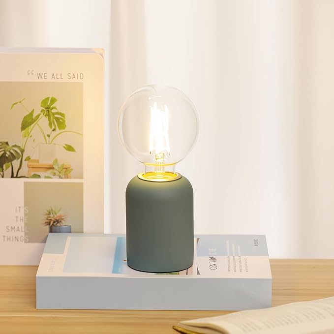 Mini Modern Blue Concrete Bedside Table Lamp, 3.5 x 3.5 x 8.5 Inch Nightstand Lamps, with Spherical Bulb Round Side Table Lamp for Bedroom Living Room Entryway Table Lamps