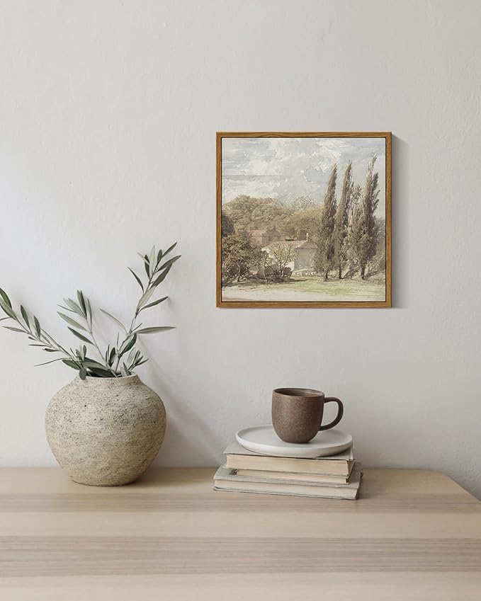 InSimSea Square Framed Canvas Wall Art, Gardens Classical Scenery Paintings, Rustic Gardens Wall Pictures for Bedroom Bathroom Living Room, Canvas Prints Artwork, Vintage Home Decor 10"x10"