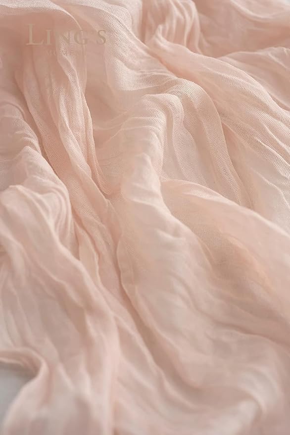 Ling's Moment 14ft Blush Cheesecloth Table Runner Gauze Sheer Extra Long Dusty Pink Table Runners for Wedding Party Bridal Shower(Blush, 14ft x 35")