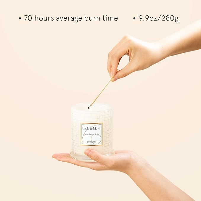 LA JOLIE MUSE Sandalwood Rose Scented Candles, Birthday Gifts for Women, Best Friends Female, House Warming Candle Gift, Natural Soy Luxury Candle, 75 Hours Burning Time