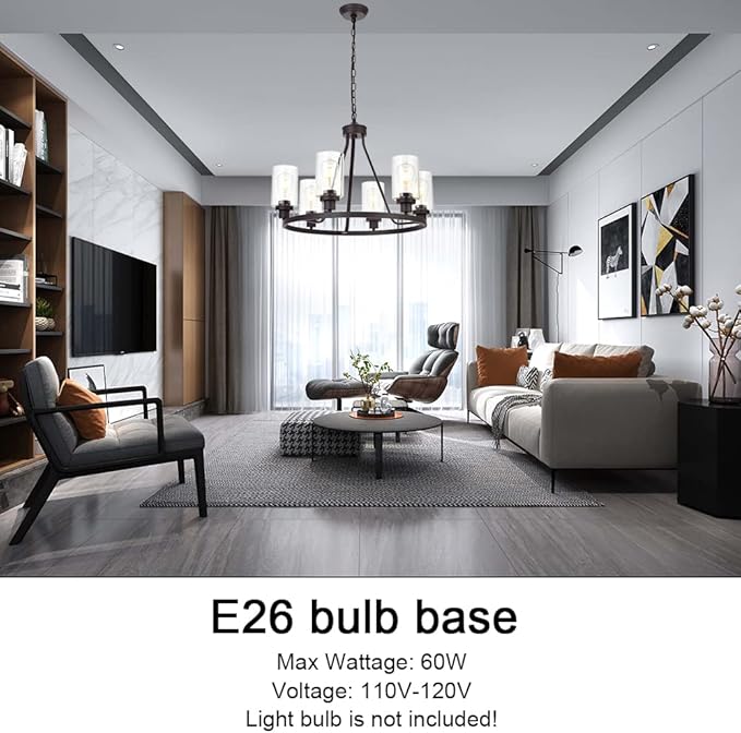 MELUCEE 6-Light Glass Chandelier Farmhouse Lighting, Kitchen Island Lighting Dining Room Light Fixtures Hanging Glass Pendant Light Oil Rubbed Bronze Finished