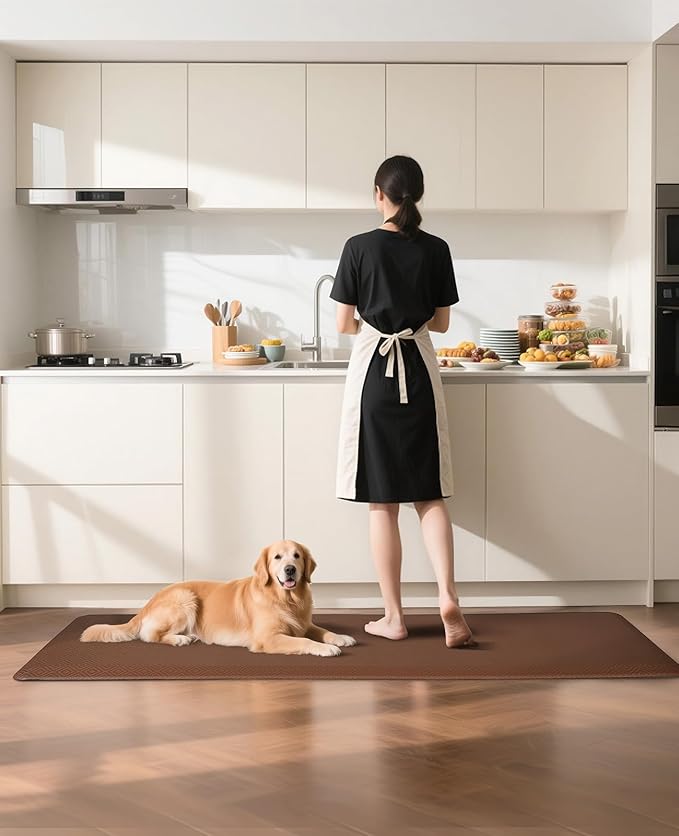 Ophanie Kitchen Mats for Floor, 3/4 Inch Thick Kitchen Rugs, 24 x 70 Anti Fatigue Standing Cushioned Mat, Waterproof,Comfort Ergonomic Mat for Office, Home, Sink, Brown Non-Slip Bottom