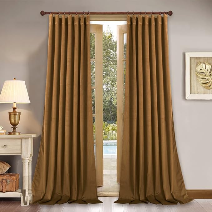 StangH Velvet Curtains Gold Brown 84 inches Long for Bedroom, Back Tab Heavy Thick Thermal Insulated Light Blocking Window Drapes for Living Dining Room/Home Office, W52 x L84, 2 Panels
