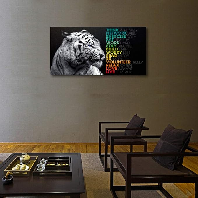 Animal Tiger Canvas Wall Art,Motivational Quotes Motto Inspirational Picture Canvas Prints with Frame, Wall Art Decorative