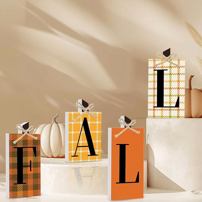 Fall Decorations for Home Thanksgiving Decorations Indoor Autumn Decor Sign Fall Gifts for Women Men Plaid Fall Centerpieces for Dining Table Farmhouse Harvest Kitchen Bathroom Bedroom Office