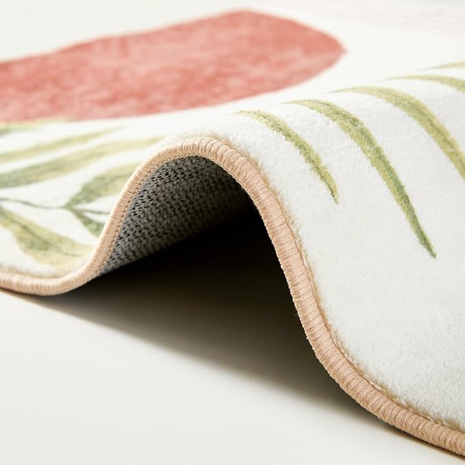 RoomTalks Mid Century Modern Washable Rug, Boho Cute Aesthetic 6x9 Area Rugs for Bedroom Dining Living Room Kitchen, Abstract Tropical Leaves Non Slip Thin Indoor Entryway Rug Accent Floor Carpet