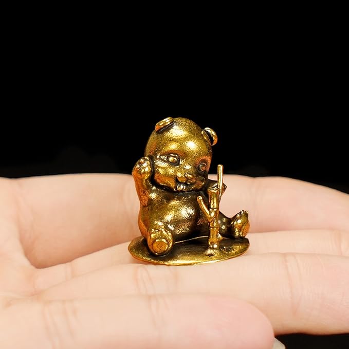 Retro Handcrafted Cute Panda Ornament - 100% Solid Brass Decor | Adorable Panda Sculpture Eating Bamboo | Vintage Style Collectible Art Piece for Home Unique Gift for Panda Lovers & Nature Enthusiasts