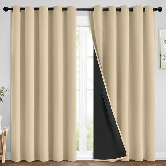Yakamok Beige 100% Blackout Curtains, Thermal Insulated Total Blackout Drapes for Bedroom, Heat Blocking Window Curtains for Living Room(70Wx84L, 2 Panels)