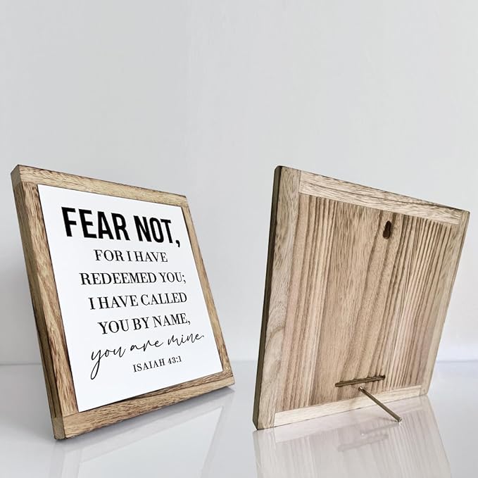 SUSZDOU Scripture Sign, Isaiah 43:1, Rustic Wooden Plaque, 9.8x9.8 Inch, Pine, Tabletop Decor