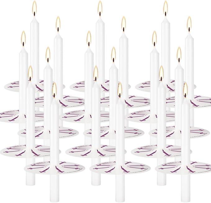 200 pcs Church Candles with Drip Protectors for Devotional Candlelight Vigil Service, Unscented White 5" H X 1/2" D, No Smoke, Shabbat, Praye