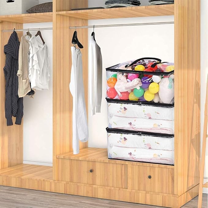 Vieshful 5 Pack Clear Comforter Storage Bag, 40L Clothes Storage Bag with Zipper Closet Organizer, Plastic Storage Containers Moving bags for Comforter, Blanket, Bedding, Duvet, Toys