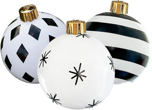Inflatable Holiday Ornament – Ultimate Indoor/Outdoor Decoration – Reusable and Storage Friendly – for Weddings, Parties, Events, Team Colors – 8" Mini Trio Bundle Set – Black and White