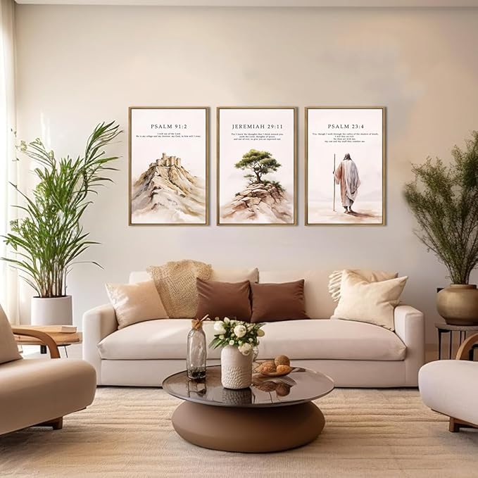 IARTTOP Large Christian Church Framed Canvas Wall Art 16x24 Inch Jesus Easter Bible Verse Art Prints Religious Scripture Wall Decor for Living Room Bedroom Set of 3