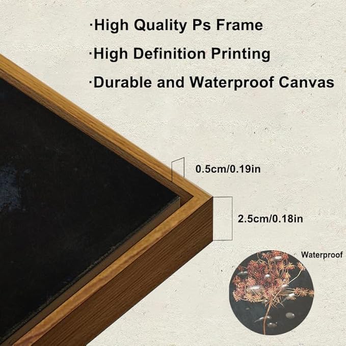 KBKBART Framed Vintage Wall Art Prints, Retro Moody Floral Botanical Canvas Painting Farmhouse Decor, Black Dark Classical Flower Framed Canvas Wall Art for Bathroom, Bedroom, Living Room, Gallery,