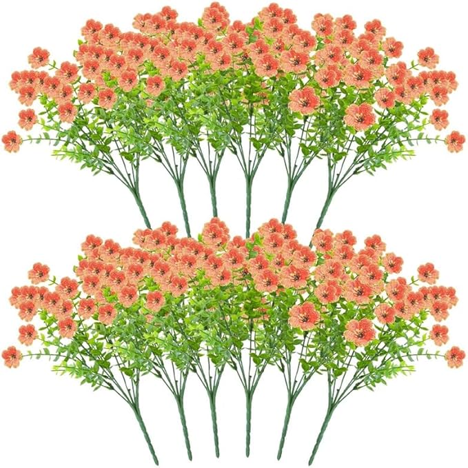 Artificial Flowers UV Resistant Outdoor,12 Bundles Faux Plants for Fall Thanksgiving Christmas Patio Porch Decor, No Fade Window Box Fake Greenery for Home Wedding Walkway Decoration