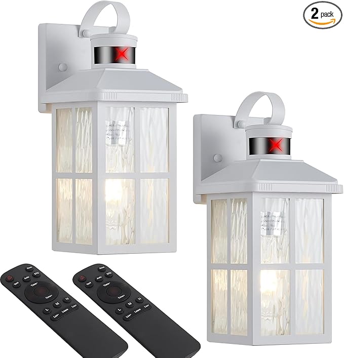 Porch Lights Outdoor with Remote Control: 2 Pack Motion Sensor Exterior Lighting Fixtures Intelligent 3 Lighting Modes Outdoor Wall Lights Sconce Lights for House Patio Front Door Garage