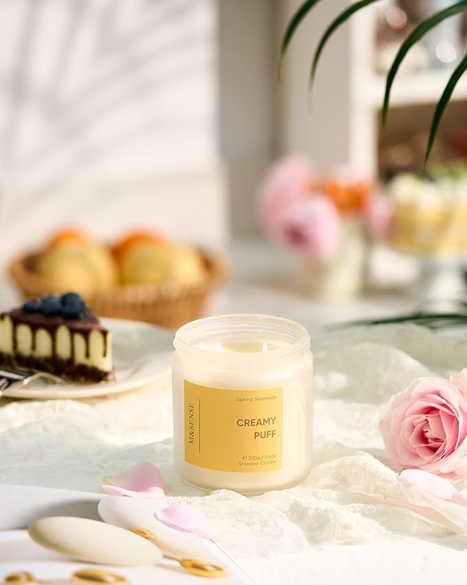 M&SENSE Creamy Gardenia Scented Candle, 11.6oz Natural Soy Wax Non Toxic Candle 70-Hour Burn Time, 2-Wick Aromatherapy Gifts for Home Decor & Housewarming