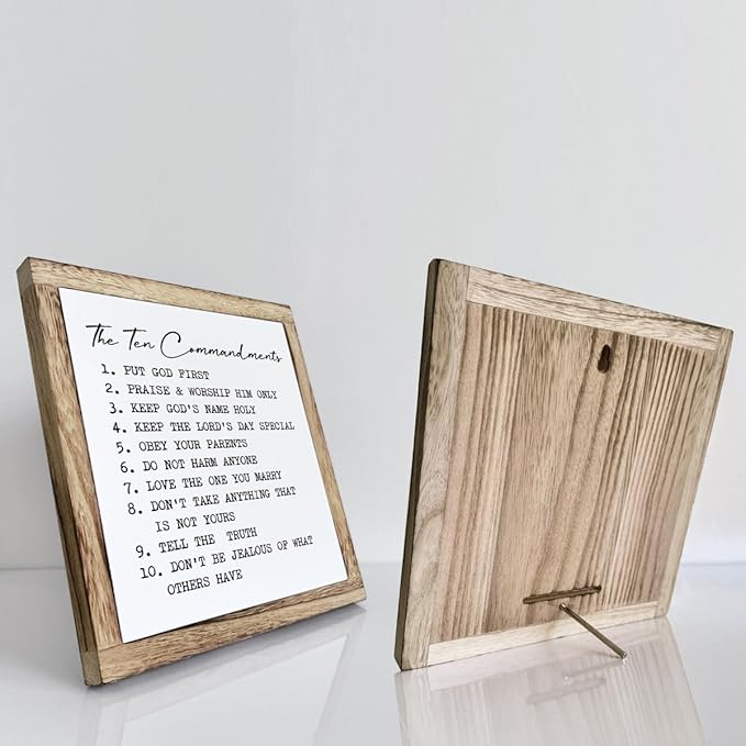 The Ten Commandments Sign, Farmhouse Home Decor, Living Room Decor, Kids Bedroom Decoration, Christian Desk Signs, Commandments for Kids, Encouragement Gift, Wooden Plaques Box Signs, 9.8 * 9.8 Inch