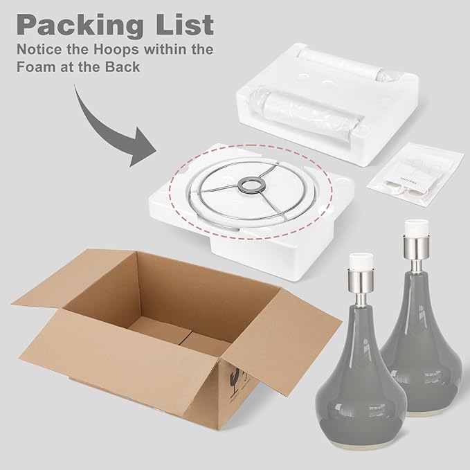 Seealle Modern Ceramic Table Lamps for Night Stands - Bedside Lamps Set of 2 for Nightstand, 19.4" Grey Bedroom Lamp for Living Room Cute Desk End Table Office Guest Room Dresser Rocker Swtich