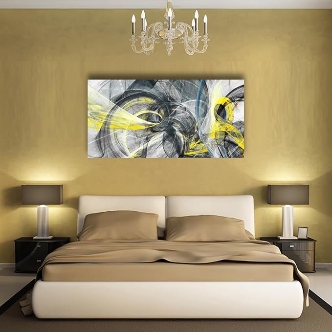 Yellow and Black Abstract Pictures Canvas Wall Art for Living room Bedroom Wall Decor,Smart Line Wall Art Print Paitnings for home Decor,Morden Artwork An Inspirational Picture Full of Imagination