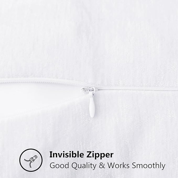 decorUhome Chenille Soft Throw Pillow Covers 22x22 Set of 2, Farmhouse Velvet Neutral Decorative Euro Pillow Covers with Stitched Edge for Couch Sofa Bed Home Decor, White