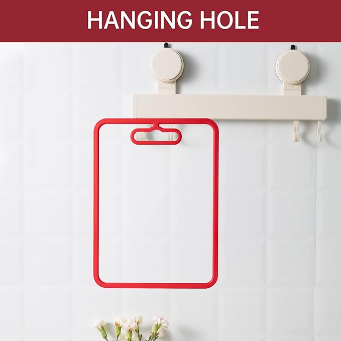 Tempered Glass Cutting Board for Kitchen Counter, Chopping Board with Non-Slip Edges, non toxic cutting board Set dishwasher safe, Heat & Shatter Resistant (Red 12.6"×8.6"）