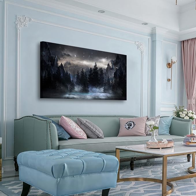 Mountain Canvas Wall Art for Living room Office Bedroom Forest Wall Art Print Oil Paintings Modern Lake Starry Sky Landscape Pictures Wall Decor Dream Artwork Waterproof Ready to Hang - 20in * 40inch