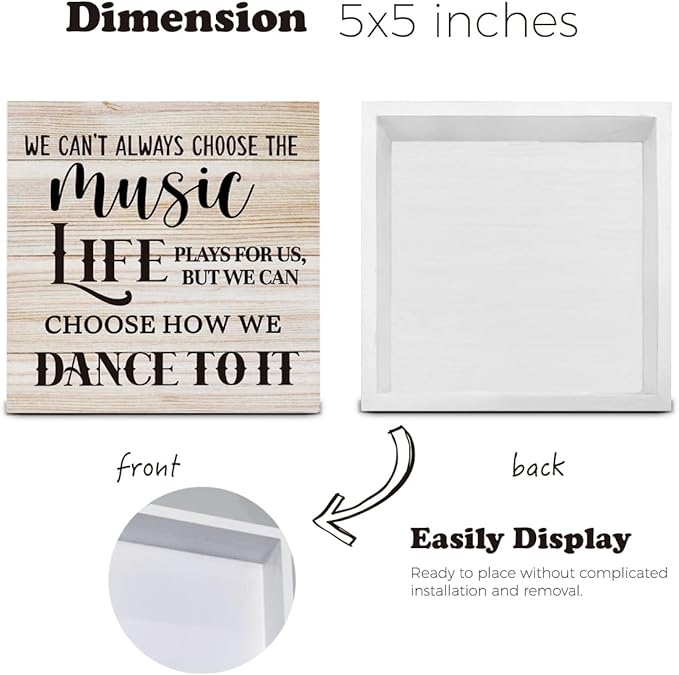 We Can't Always Choose the Music Life Wooden Box Sign Desk Decor, Music Lover Themed Wooden Sign for Home Living Room Bedroom Classroom Shelf Table Wall Desk Decor 5 X 5 Inch