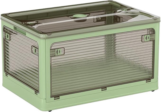 50 Liters Stackable Storage Bins, Closet Organizers with Lid, Wheels, Drawers, Foldable Collapsible Box for Clothes and Camping Out Doors Bins, Green