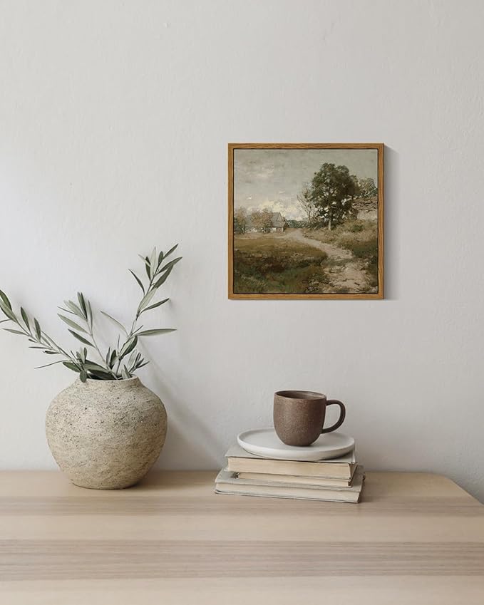 InSimSea Square Framed Canvas Wall Art, Vintage Countryside Landscape Paintings, French Country Wall Pictures for Bedroom Bathroom Living Room, Canvas Prints Artwork, Farmhouse Decor 9"x9"
