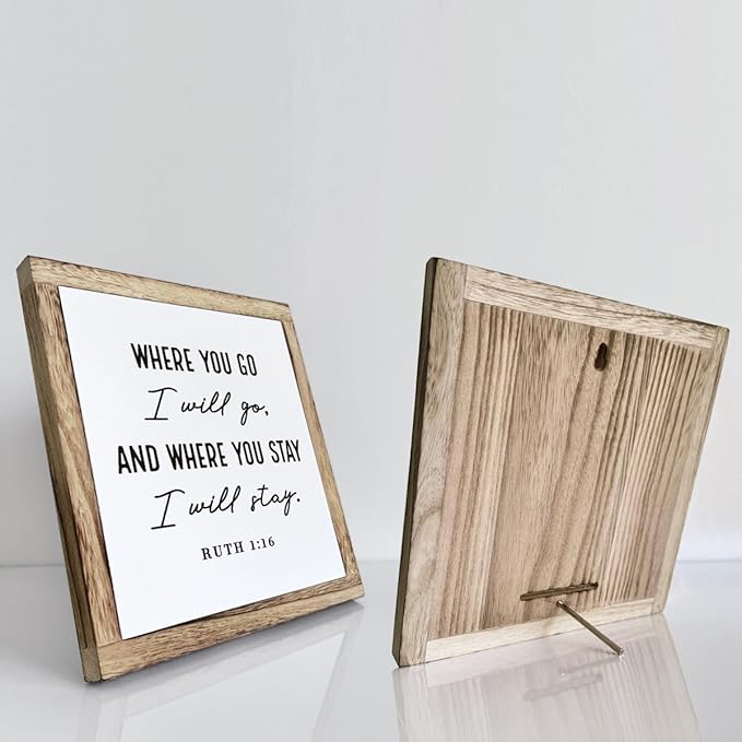 Christian Wood Decor, “Where You Go I Will Go” Ruth 1:16 Scripture Wall Art, Bible Verse Box Plaque 9.8×9.8in, Religious Home and Bedroom Decoration, Faith-Based Gift and Inspirational Decor