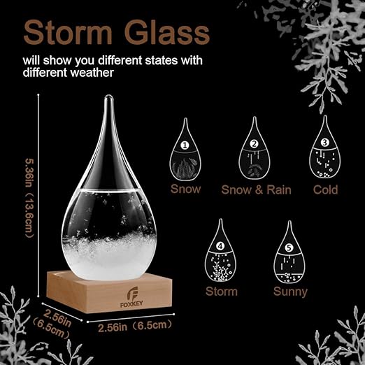 Storm Glass Weather Predictor, Snow Globe Drop-Shaped Weather Forecast Bottle, Unique Fashion Home Decor Weather Gifts for Men Women