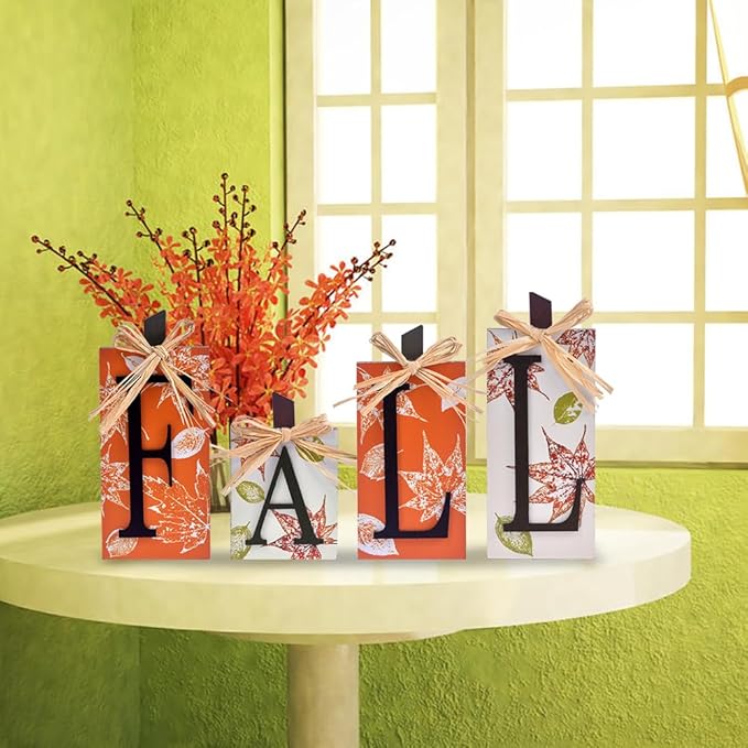 Fall Decorations for Home, 4PCS Rustic Wooden Fall Tabletop Decor Signs, Farmhouse Centerpieces for Tables, Autumn Decorations for Room Decor Thanksgiving Halloween (4pcs)