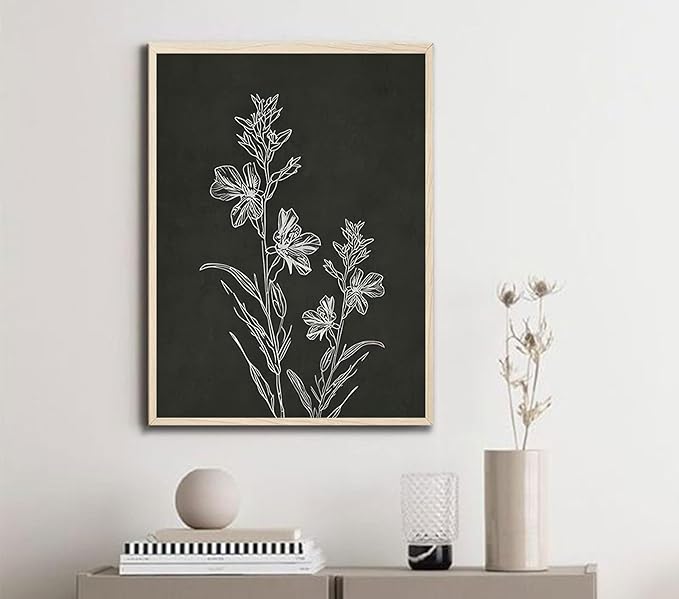 3Pcs Framed Botanical Canvas Wall Art Gallery Wrap Prints Minimalist Floral Posters Modern Botanical Artwork for Living Room Bedroom Bathroom Office Decor 16x24 Inch