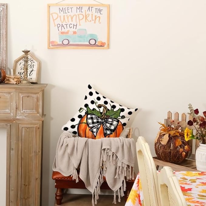 AACORS Fall Throw Pillow Cover 18x18 Inch Polka Dots Pumpkin Decor Autumn Farmhouse Seasonal Pillow Case Decoration for Home Sofa Couch AA279-18