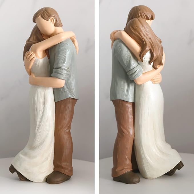 Romantic Hug Couple Happy Wedding Anniversary Sculpted Hand-Painted Figurine Gifts for Her Him, in Loving Moments Statue Gift for Engagement Valentine's Day Birthday
