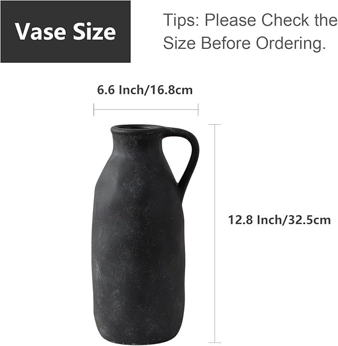 Large Ceramic Vase, Rustic Farmhouse Vase for Home Decor, Tall Decorative Flower Vase for Pampas Grass, Flowers, Living Room, Kitchen, Office Decor Table Centerpiece, 12.8 Inch Tall